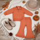 NEW RTS NO MOQ Sweater Fabric （GT1765+P1073） Baby Girls Orange Long Sleeve Sweater Fabric Zip Pockets Pullovers Top pant set（副本）