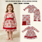 RTS NO MOQ Sibling Baby Girls Red Checked Santa Ruffle Pant Christmas Pajamas Set Dress Blanked
