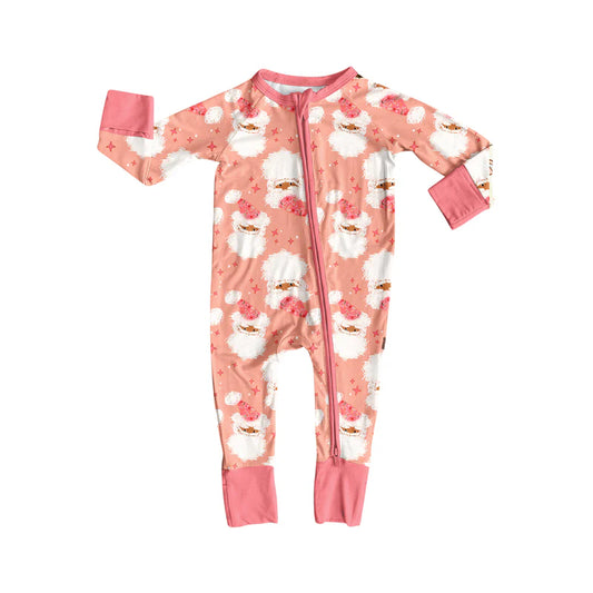 7.14Preorder (moq 5)Baby Girls Peach Long Sleeves Santa Stars Plaid Zipper Romper