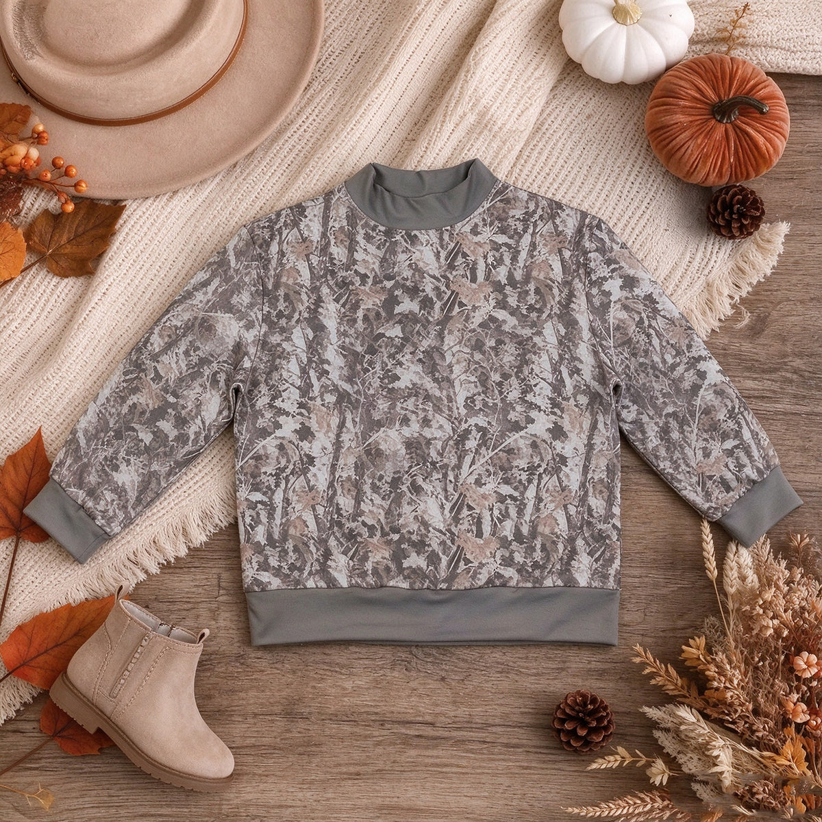 NEW RTS NO MOQ Yoga GT1883 Adult Women Long Sleeve Grey Leaves Camo Yoga Active Choker T-shirts Top