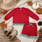 NEW RTS NO MOQ milk silk GLS0269（GT1935+SS0997）Baby Girls Red Green Stripe Shirts Elastic Waist Pockets Ruffle Short Clothes Set