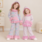 RTS NO MOQ Sibling milk silk Baby Girls Floral Print Ruffle Hoodie Kangaroo Pocket Flare Pants Set
