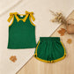 NEW RTS NO MOQ cotton GSSO3850 Baby Girls Green Gold Bows Sleeveless Vest Top Short Clothes Set