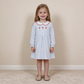 NEW RTS NO MOQ milk silk GLD1673 Embroidery Santa Baby Girls Blue Stripe Collar Christmas Knee Length Dress