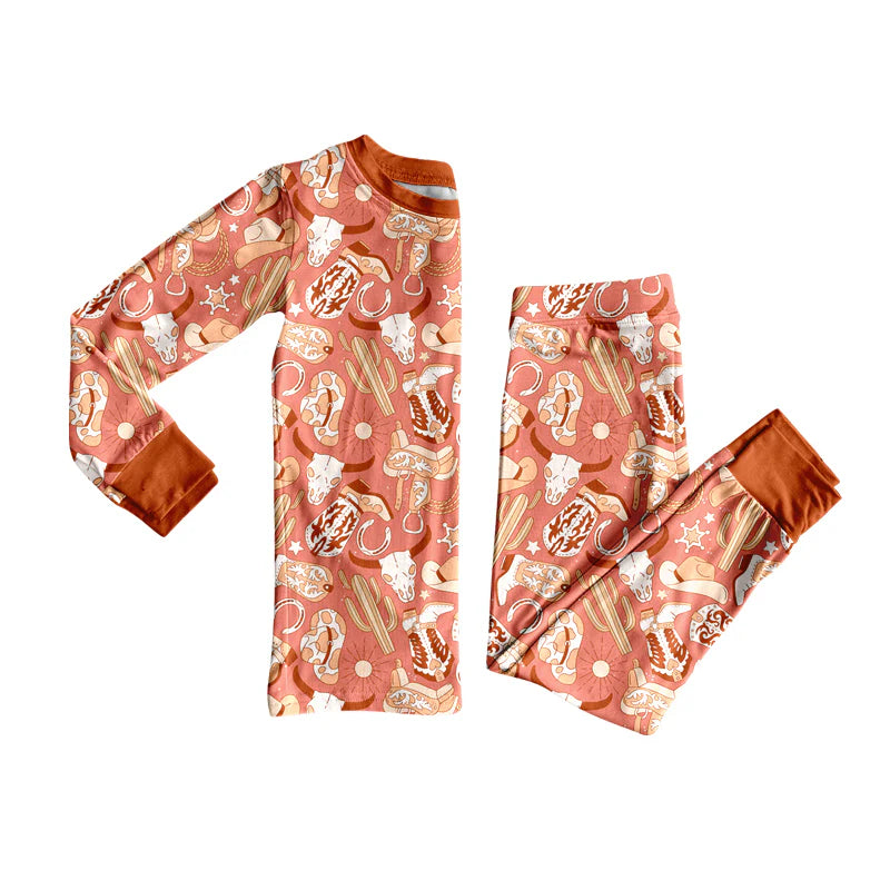 8.13Baby Boys Western Boots Cactus Cow Top Pants Lounge Wear Pajamas Sets