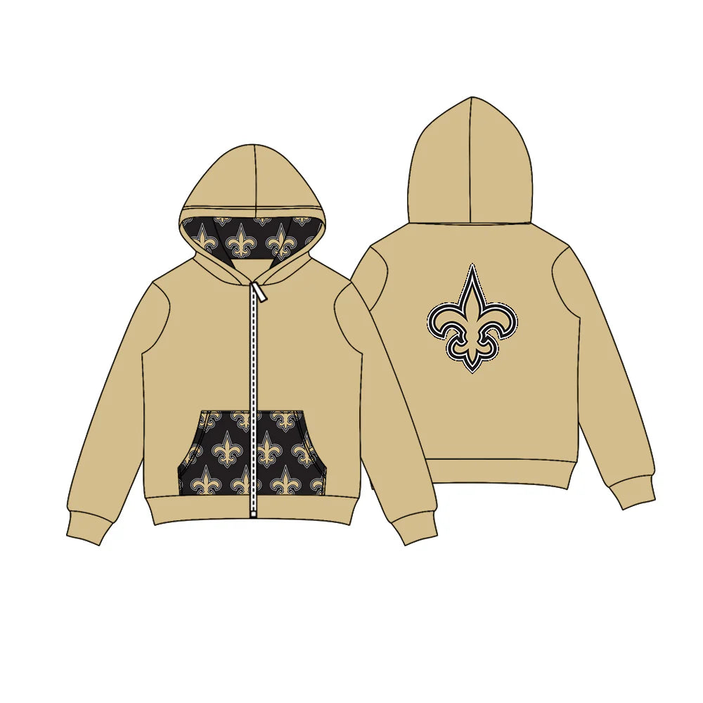 8.5Preorder (moq 5)Baby Boys Khaki Tridents Team Pocket Zipper Hoodies Tops