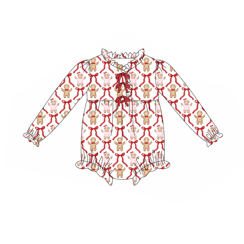 X8.15Baby Infant Christmas Gingerbread Bows Long Sleeve Rompers