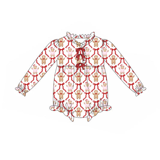 X8.15Baby Infant Christmas Gingerbread Bows Long Sleeve Rompers