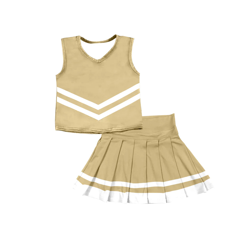8.5Preorder (moq 5)Baby Girls Khaki Sleeveless Team Vest Pleated Skorts Set
