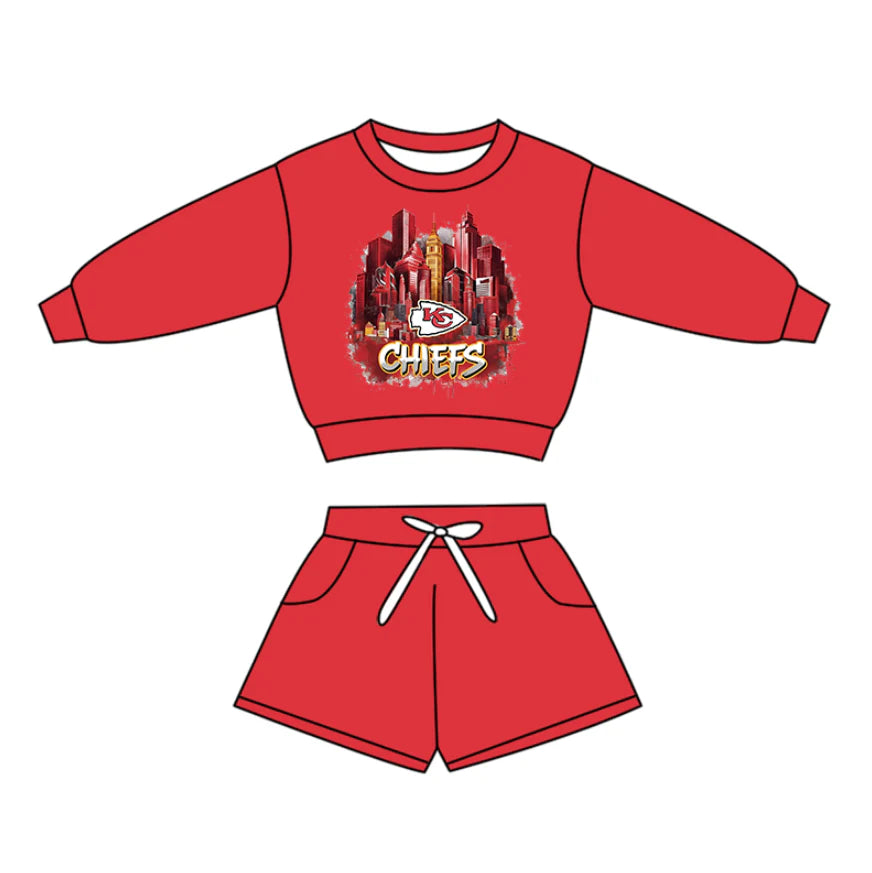 X12.19 Preorder(moq 5)Baby Boys Long Sleeve KC Chiefs Top Pockets Shorts Team Clothes Sets