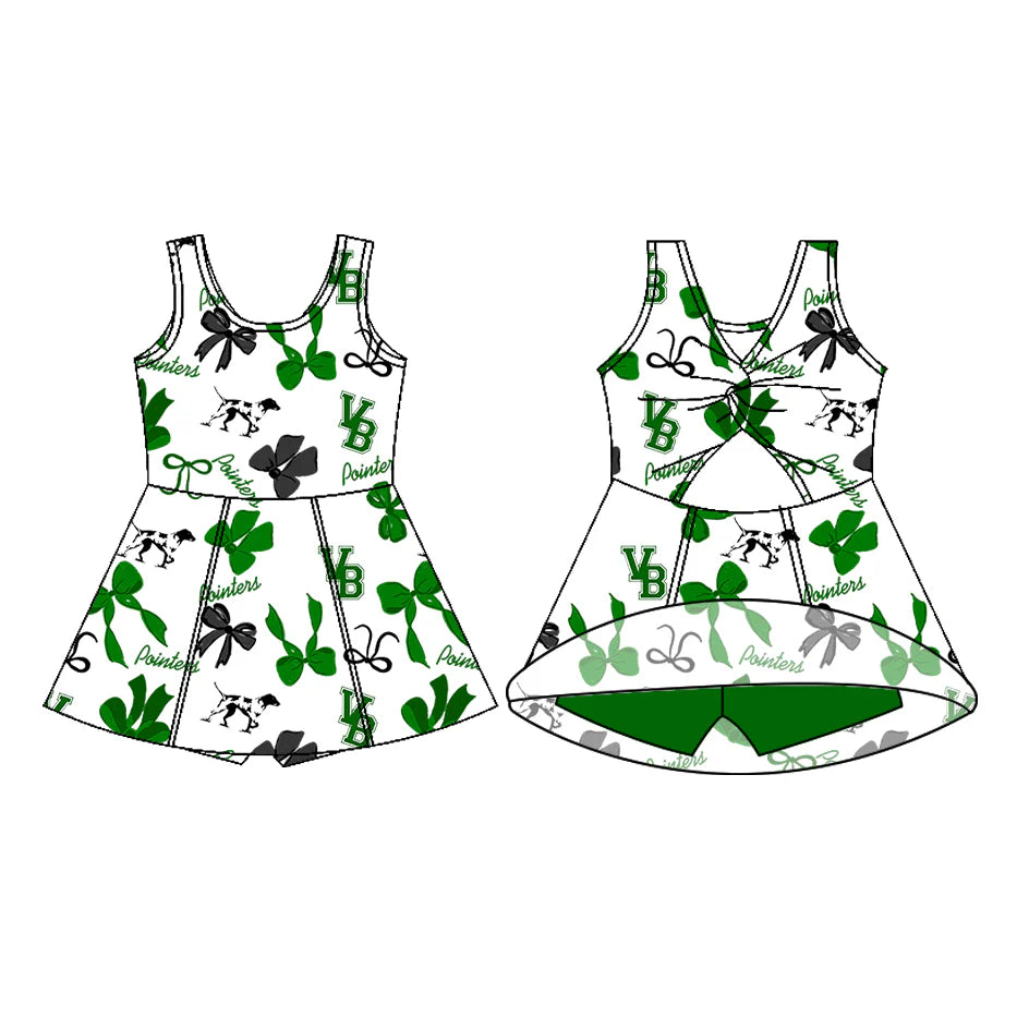 8.8Preorder (moq 5)Baby Girls Sleeveless pointers Bows Football Team Shorts Dresses