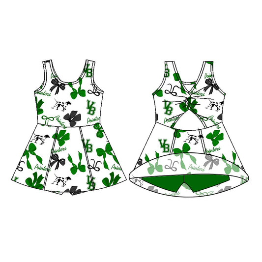 8.8Preorder (moq 5)Baby Girls Sleeveless pointers Bows Football Team Shorts Dresses