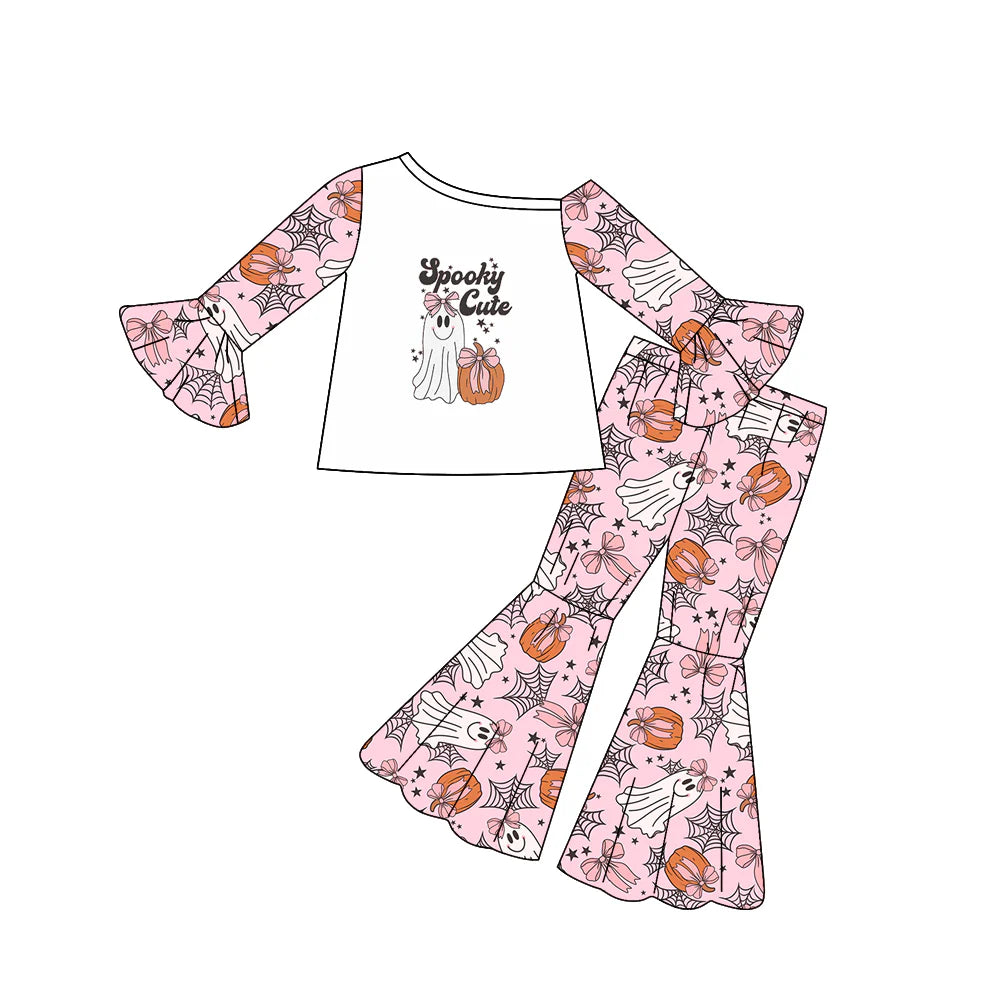 8.11Preorder(moq 5) Baby Girls Halloween Spooky Cute Ghost Top Bell Pants Outfits Sets