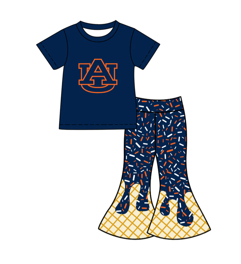 X12.1Preorder (moq 5)Baby Girls Hot Blue AU Top Drip Sprinkles Bell Bottom Pants Team Clothes Sets