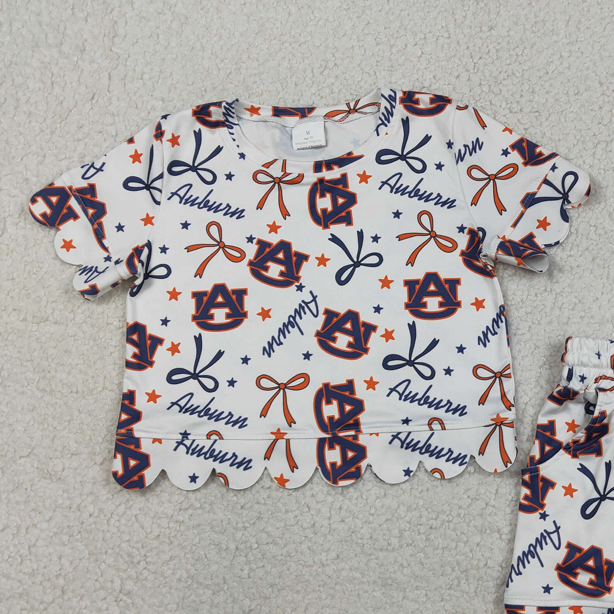 3.30 GSSO3252 Baby Girls Short Sleeve Star Bows Top Scallop Shorts Team Clothes Sets