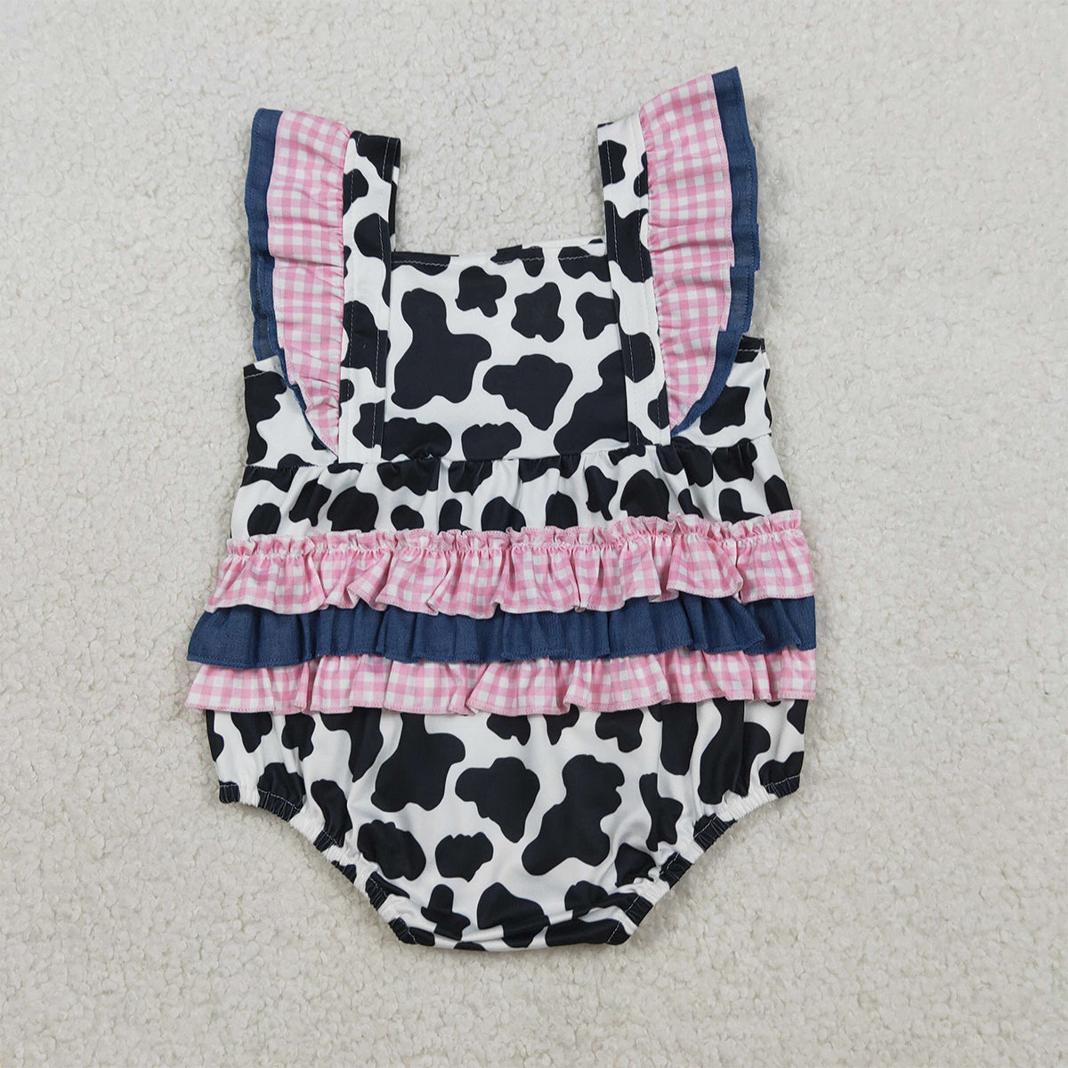 3.31 SR3898 Baby Girls Flutter Sleeve Western Print Ruffle Rompers