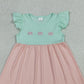 GSD3530 Embroidery Bows Baby Girls Flutter Sleeve Patchwork Knee Length Dress