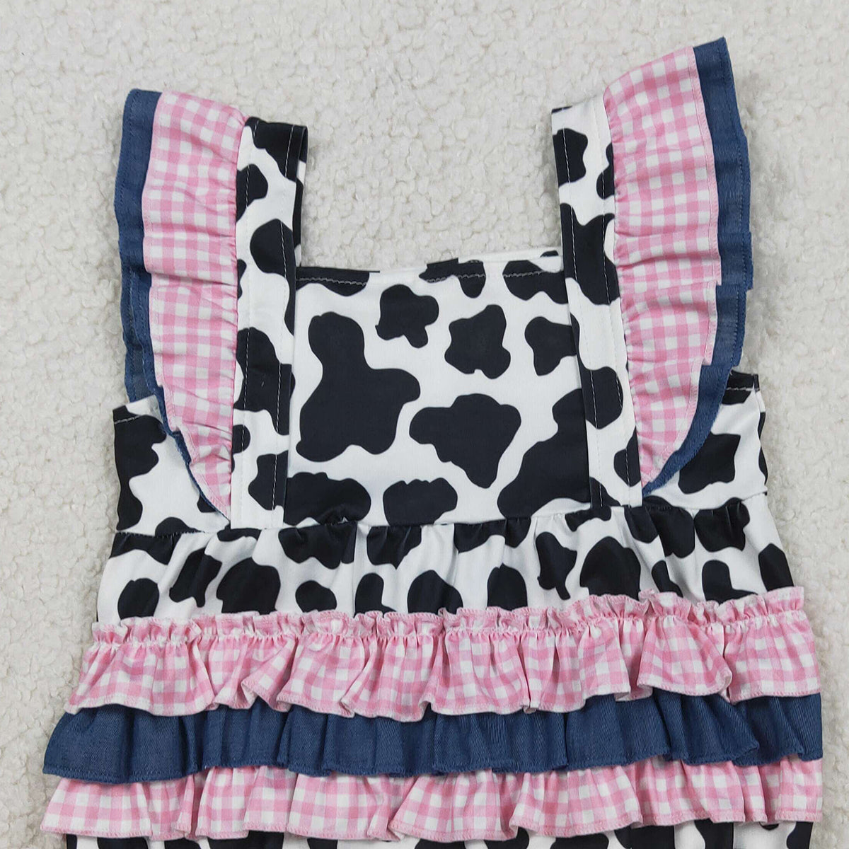 3.31 SR3898 Baby Girls Flutter Sleeve Western Print Ruffle Rompers