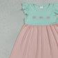 GSD3530 Embroidery Bows Baby Girls Flutter Sleeve Patchwork Knee Length Dress