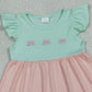 GSD3530 Embroidery Bows Baby Girls Flutter Sleeve Patchwork Knee Length Dress