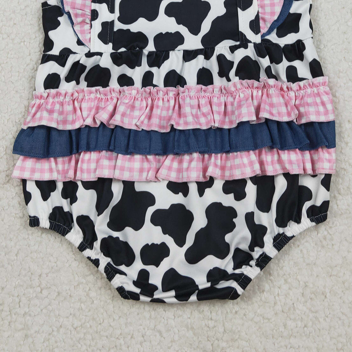 3.31 SR3898 Baby Girls Flutter Sleeve Western Print Ruffle Rompers