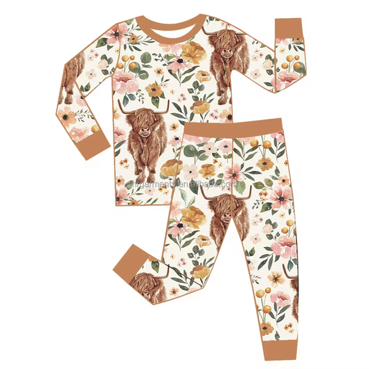 6.12 Brown flower bull head long-sleeved suit