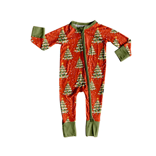 8.12Preorder(moq 5)Baby Infant Christmas Trees Red Zipper Footie Rompers