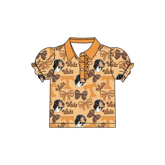 7.30Preorder(moq 5)Baby Girls Tennissee Vols Bows Team Short Sleeve Tee Pullovers Polo Shirts Tops