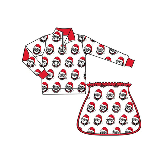8.13Baby Girls Bulldogs Team Christmas Zip Pullovers Top Skort Shorts Clothes Sets