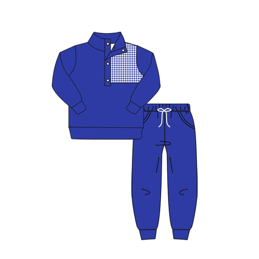 8.9preorder(moq 5) Baby Boys Fall Football Team Blue Pullover Top Pants Clothing Sets