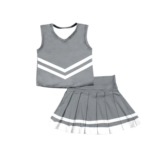 8.5Preorder (moq 5)Baby Girls Gray Sleeveless Team Vest Pleated Skorts Set