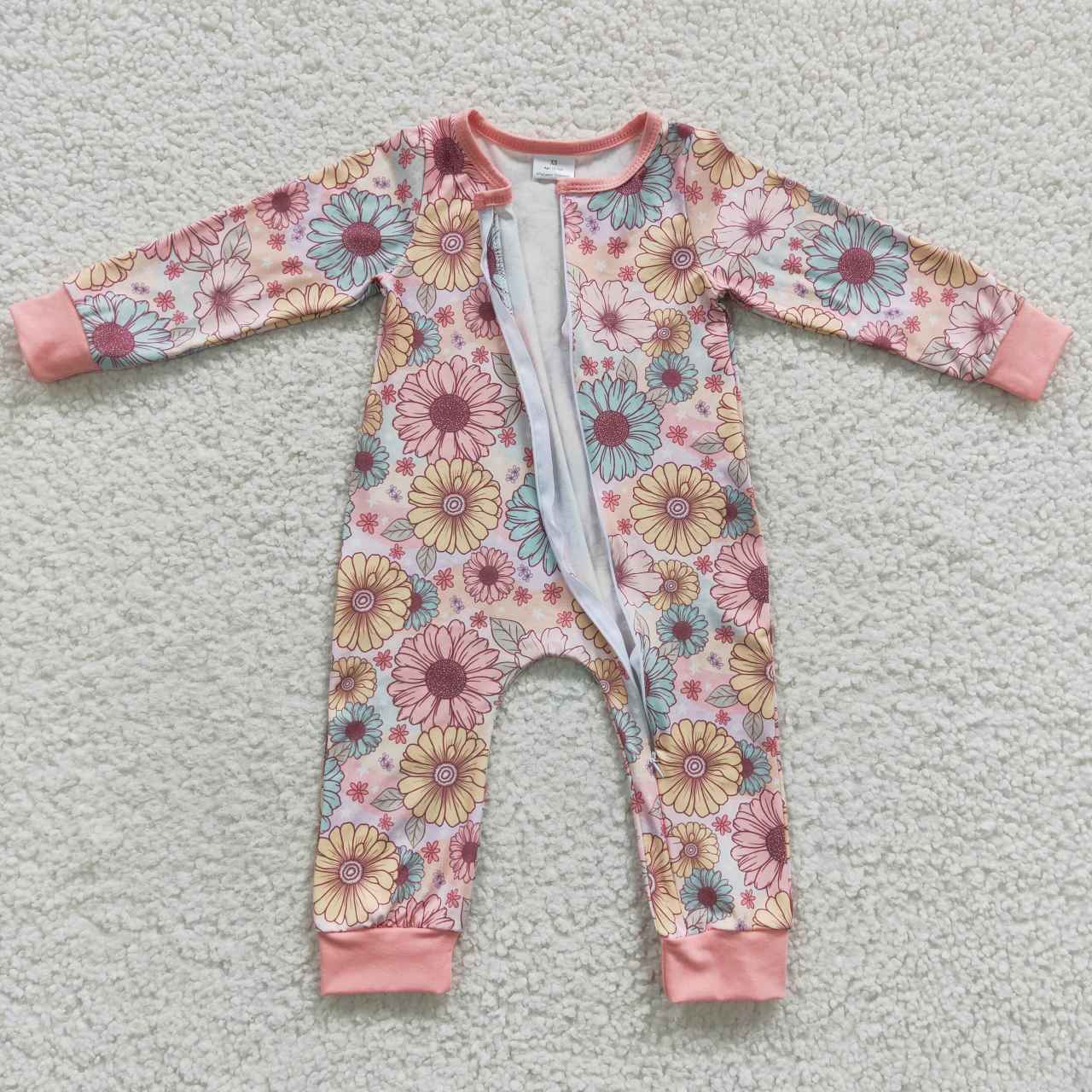 zipper romper floral girls jumpsuit baby clothes