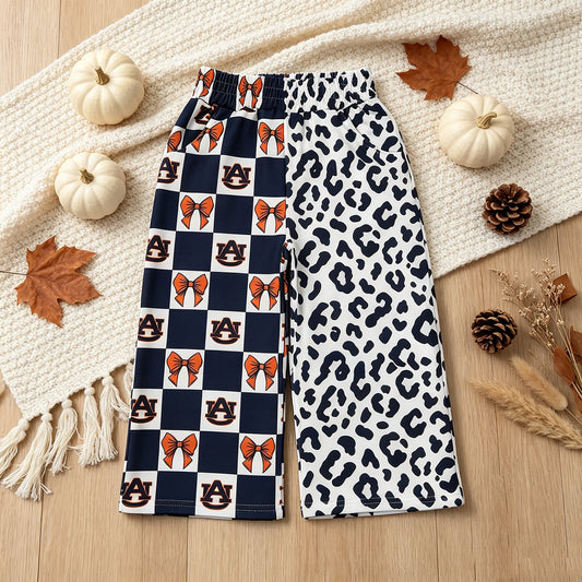 NEW RTS NO MOQ Yoga P1120 Baby Girls Bows Leopard Team Pockets Flare Pants Bottom