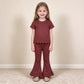 NEW RTS NO MOQ cotton GSPO2347（GT1777+P1085）Baby Girls Brown Short Sleeve Shirts Top Flare Pant Scallop Set