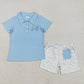 5.7  BSSO1494 Embroidered golf cart button blue short-sleeve white shorts suit