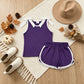 NEW RTS NO MOQ milk silk GSSO3858 Baby Girls Purple White Bows Sleeveless Vests Pockets Short Clothes Sets