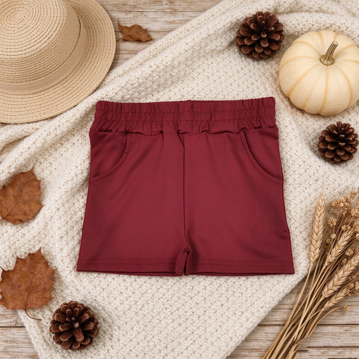 RTS NO MOQ yoga fabric SS0962 Baby Girls Maroon Yoga Active Pockets Short Bottoms