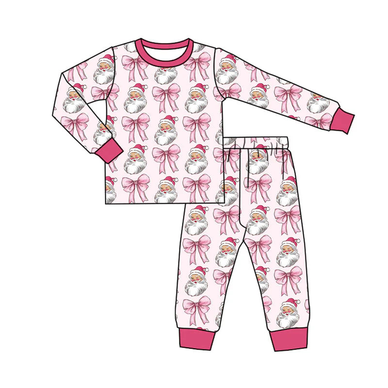 X920Preorder (moq 5)Baby Boys Pink Santa Bows Top Pants Christmas Pajamas Sets