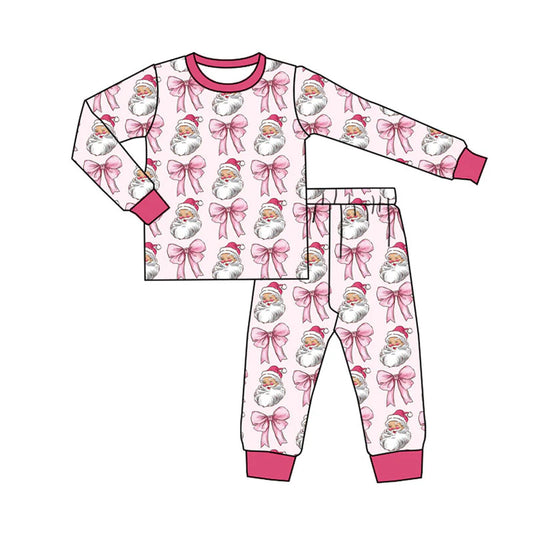 X920Preorder (moq 5)Baby Boys Pink Santa Bows Top Pants Christmas Pajamas Sets
