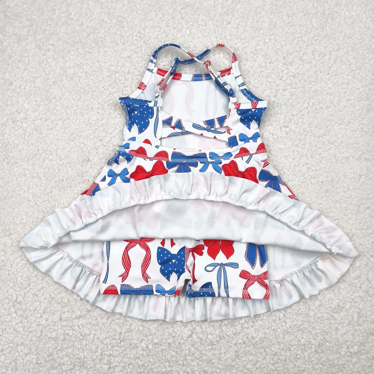 5.7GSD2345 National Day red and blue bow pattern white yoga sleeveless dress