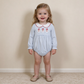 NEW RTS NO MOQ milk silk LR3136 Embroidery Santa Baby Girls Blue Stripe Christmas Ruffle Rompers