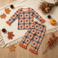NEW RTS NO MOQ milk silk GLP3533 Baby Girls Bats Checked Top Ruffle Pant Halloweens Pajamas Sets