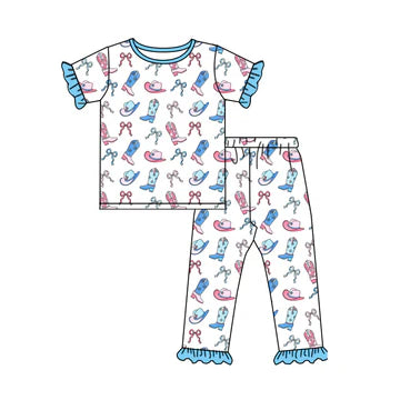 5.26 Blue Boots Bow Short Sleeve Suit