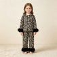 RTS NO MOQ milk silk GLP3640 Baby Girls Leopard Bats Button Top Pant Fur Sleeves Halloween Pajamas Set