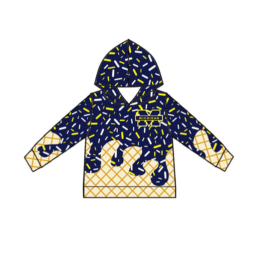 7.2Preorder (moq 5)Baby Boys Navy Long Sleeves Michigan Drip Team Hoodies Top