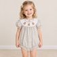 NEW RTS NO MOQ milk silk SR4280 Smocked Pumpkins Trucks Baby Girls Khaki Checked Fall Ruffle Rompers