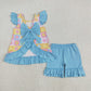5.22  GSSO2623 Flower color plaid blue bow lace flying sleeve shorts suit