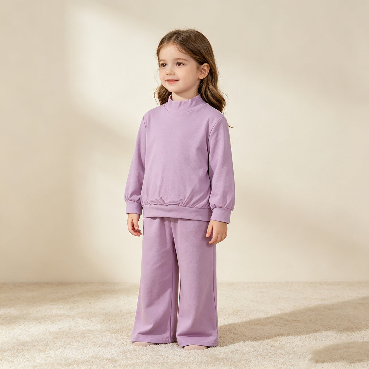 NEW RTS NO MOQ milk silk GLP3470 Baby Girls Lavender Long Sleeve Top Pockets Flare Pant Pajamas Clothes Set