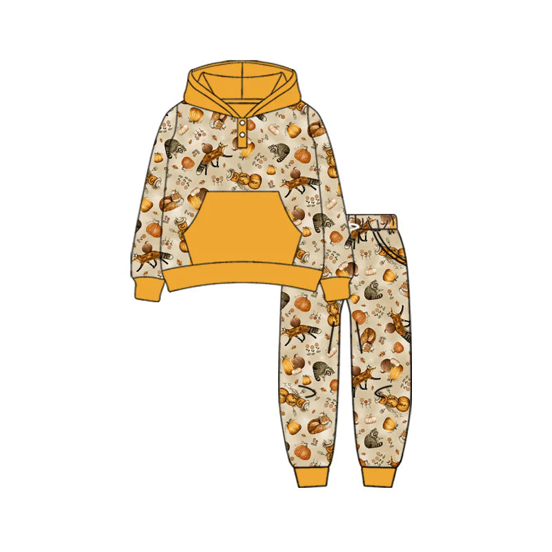 7.11Preorder (moq 5)Baby Boys Long Sleeves Pumpkins Button Pockets Hoodies Top Legging Pants Fall Set