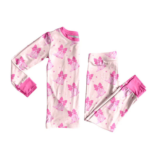 X908Preorder (moq 5)Baby Girls Pink Bows Boots Top Pants Valentine Pajamas Sets